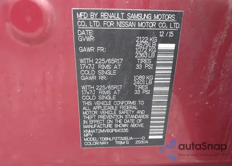 2016 Nissan Rogue S z USA, uszkodzony, nr VIN KNMAT2MV6GP641135